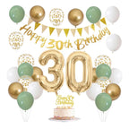 30th Birthday Decorations for Women Men,Happy Banner With Cake Topper Number 30 Foil Balloon, Sage Green White Gold Balloons for 30 Year Old