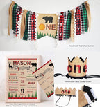 Lumberjack First Birthday Decorations, Lumberjack 1st Birthday Party Supplies,Buffalo Plaid Monthly Photo Banner Highchair Banner First Bday