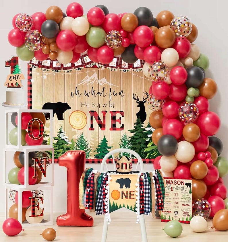 Lumberjack First Birthday Decorations, Lumberjack 1st Birthday Party Supplies,Buffalo Plaid Monthly Photo Banner Highchair Banner First Bday
