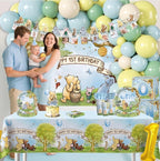 Winnie 1st Birthday Decorations Pooh Bear Balloon Arch Kit Banner Cake Decorations First Birthday Backdrop Pooh Plates And Napkins Set
