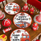 234pcs Firetruck Birthday Decorations, All-in-one Set Includes 300gsm Paper Plates Waterproof Plastic Tablecloth, Balloons,Fire Truck Decor