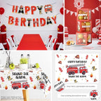 234pcs Firetruck Birthday Decorations, All-in-one Set Includes 300gsm Paper Plates Waterproof Plastic Tablecloth, Balloons,Fire Truck Decor
