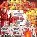 234pcs Firetruck Birthday Decorations, All-in-one Set Includes 300gsm Paper Plates Waterproof Plastic Tablecloth, Balloons,Fire Truck Decor