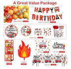 234pcs Firetruck Birthday Decorations, All-in-one Set Includes 300gsm Paper Plates Waterproof Plastic Tablecloth, Balloons,Fire Truck Decor