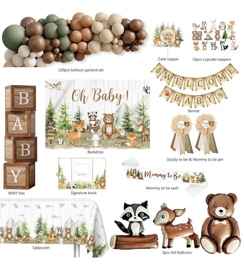 Woodland Animals Baby Shower Decoration Party Supplies, Forest Animal Neutral Gender Reveal Party Decorations, Backdrop Balloon Arch Box…