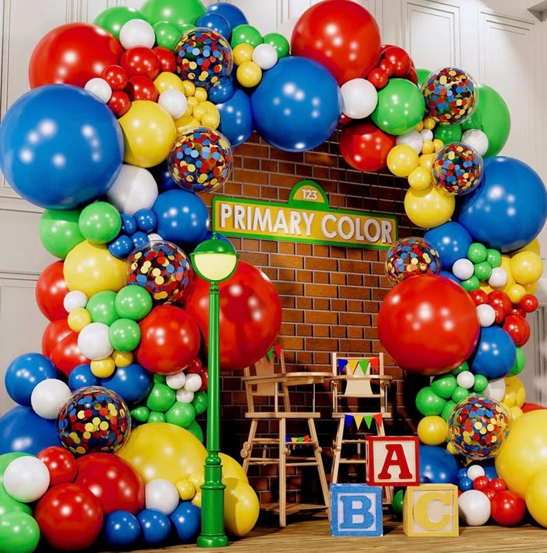 ALL-IN-1 Lego Balloon Arch Kit  Garland,Red, Blue, Green Balloons in Small Large Sizes Primary Colors for Circus, Carnival, Rainbow Birthday