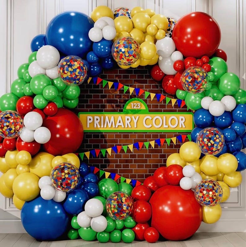 ALL-IN-1 Lego Balloon Arch Kit  Garland,Red, Blue, Green Balloons in Small Large Sizes Primary Colors for Circus, Carnival, Rainbow Birthday