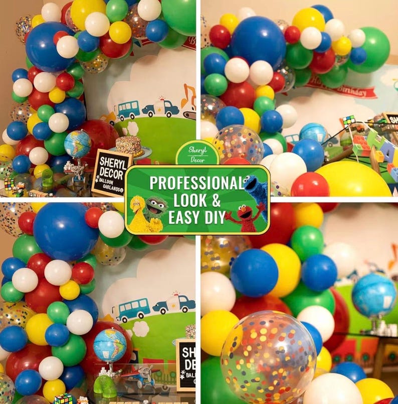 ALL-IN-1 Lego Balloon Arch Kit  Garland,Red, Blue, Green Balloons in Small Large Sizes Primary Colors for Circus, Carnival, Rainbow Birthday
