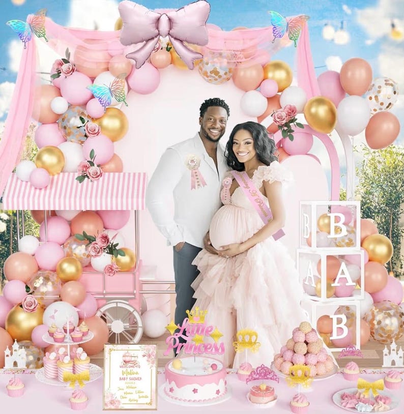 Royal Princess Baby Shower Decorations, 138PCs  Baby Princess Party Supplies with A Little Princess Is on the Way Backdrop, Balloon Garland