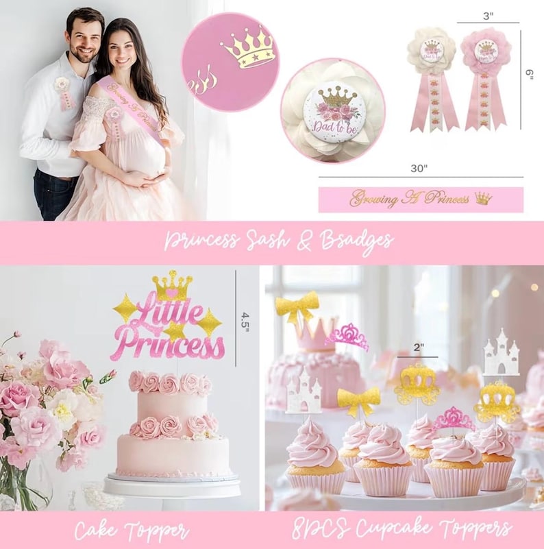 Royal Princess Baby Shower Decorations, 138PCs  Baby Princess Party Supplies with A Little Princess Is on the Way Backdrop, Balloon Garland