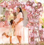 134pcs Rose Gold Balloons Baby Shower Decorations for Girl Boxes, Butterfly Stickers Balloon Garland Arch Kit Baby Box with Letter (A-Z+Baby