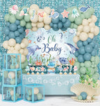 Under The Sea Baby Shower Decorations – 121Pcs Ocean Theme Party Supplies with Underwater Party Decor Backdrop, Blue Green Balloon Garland