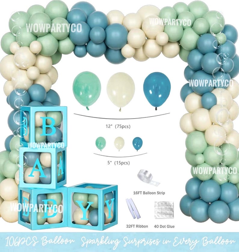 Under The Sea Baby Shower Decorations – 121Pcs Ocean Theme Party Supplies with Underwater Party Decor Backdrop, Blue Green Balloon Garland
