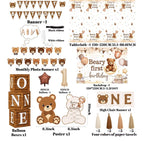 Beary First Birthday Decorations,147pcs Bear Birthday Decorations Brown Bear Birth Day Banner Backdrop High Chair Banner Balloon Box