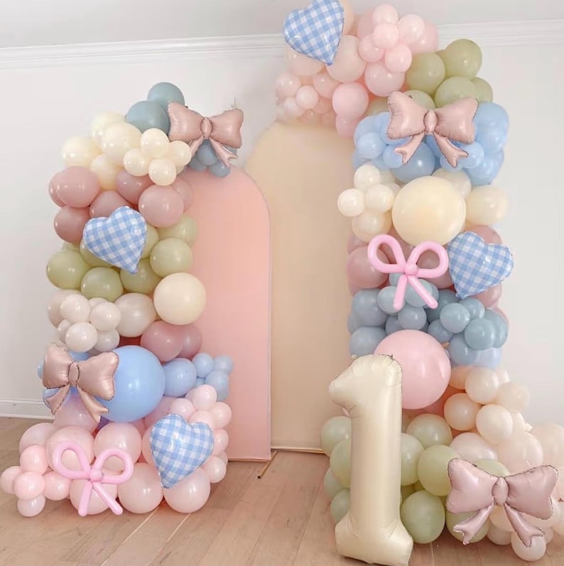 Silly Goose Balloon Arch Kit, Pink Blue Green Latex Balloon Garland Kit Gingham Heart Foil Balloons for Boys Girls Goose Birthday Party