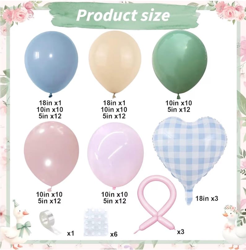 Silly Goose Balloon Arch Kit, Pink Blue Green Latex Balloon Garland Kit Gingham Heart Foil Balloons for Boys Girls Goose Birthday Party