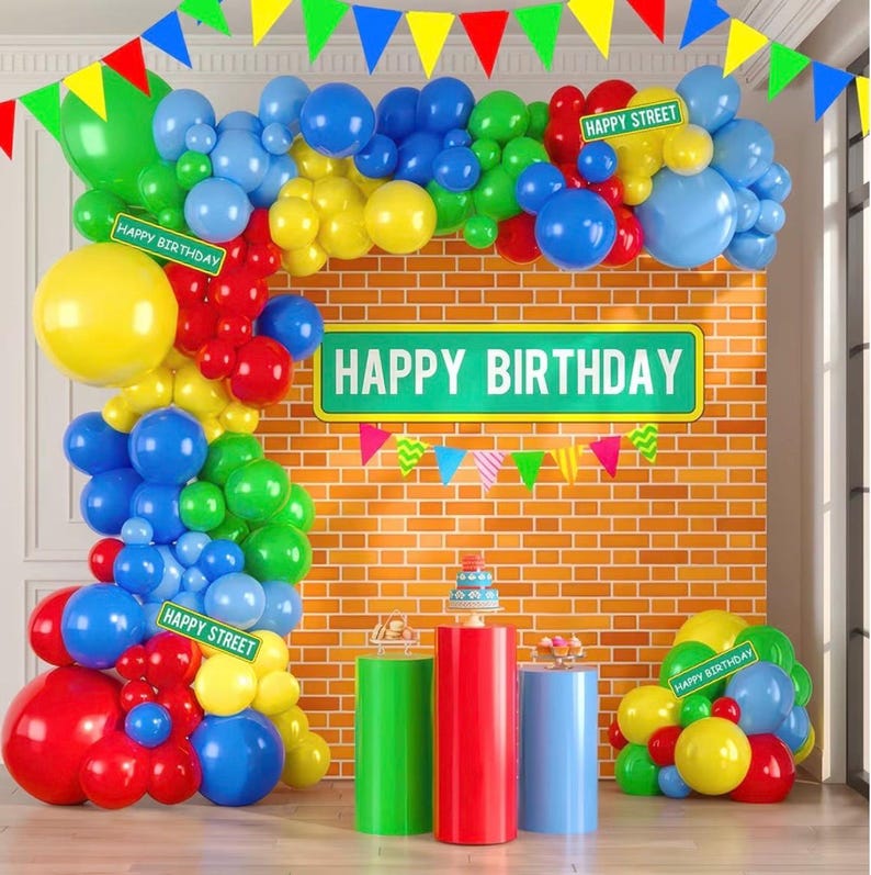 Sesame Friends Birthday Party Supplies Party Decorations Set Include Banner Backdrop red blue Balloon Garland Arch Kit stickerfor Boys Girls
