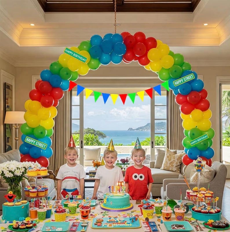 Sesame Friends Birthday Party Supplies Party Decorations Set Include Banner Backdrop red blue Balloon Garland Arch Kit stickerfor Boys Girls