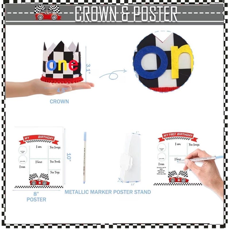 Fast One Race Car Birthday Decorations, 1st Birthday Party Kit with Balloon Garland Arch, Cake Topper, Backdrop, ONE Boxes