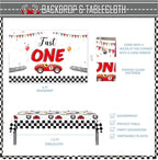 Fast One Race Car Birthday Decorations, 1st Birthday Party Kit with Balloon Garland Arch, Cake Topper, Backdrop, ONE Boxes