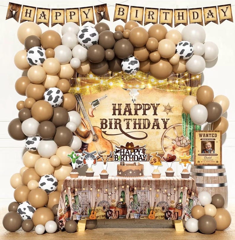 Cowboy Birthday Party Decorations, Western Cowboy Birthday Decorations, Wild West Rodeo Party Supplies for Boys, Backdrop Balloon Garland