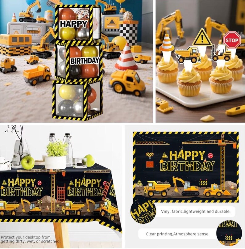 287Pcs Construction Birthday Party Supplies,25 Construction Theme Tableware,All-in-1 Pack Includes Backdrop Tablecloth Balloon Boxes Balloon