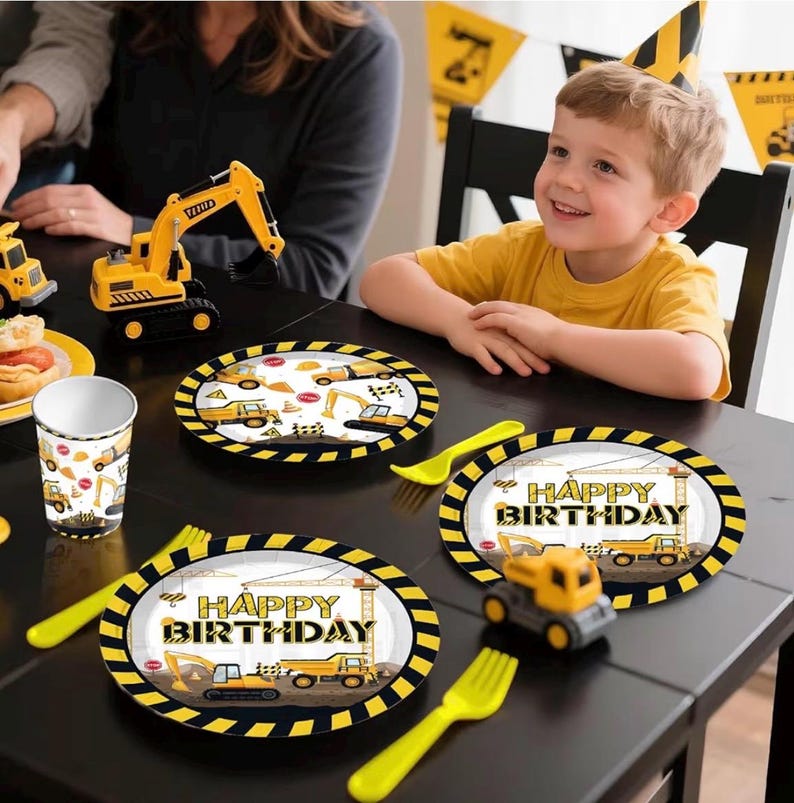 287Pcs Construction Birthday Party Supplies,25 Construction Theme Tableware,All-in-1 Pack Includes Backdrop Tablecloth Balloon Boxes Balloon