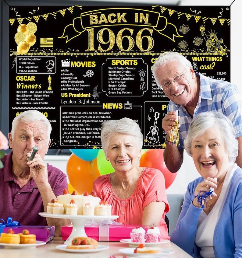 60th Birthday Black Gold Party Decoration, Back in 1966 Banner 60 Year Old Birthday Party Poster Supplies Vintage 1966 Backdrop Photography