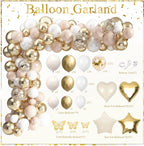 Gold Birthday Party Decorations White and Gold Birthday Decorations for Women Girls with Beige Cream Balloon Arch Sash Golden Tablecloth
