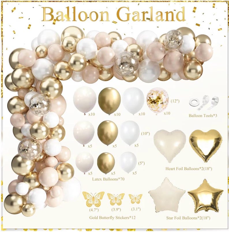 Gold Birthday Party Decorations White and Gold Birthday Decorations for Women Girls with Beige Cream Balloon Arch Sash Golden Tablecloth