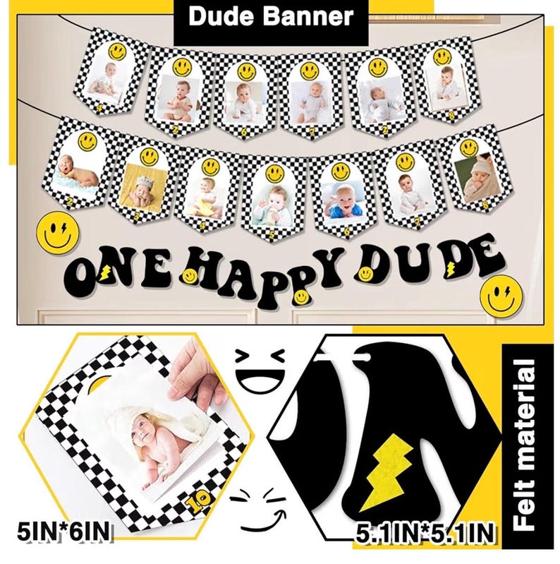 One Happy Dude Birthday Decorations, One Happy Dude 1st Birthday Decorations, Backdrop Balloon Garland Monthly Photo Highchair Banner