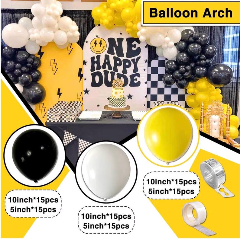 One Happy Dude Birthday Decorations, One Happy Dude 1st Birthday Decorations, Backdrop Balloon Garland Monthly Photo Highchair Banner