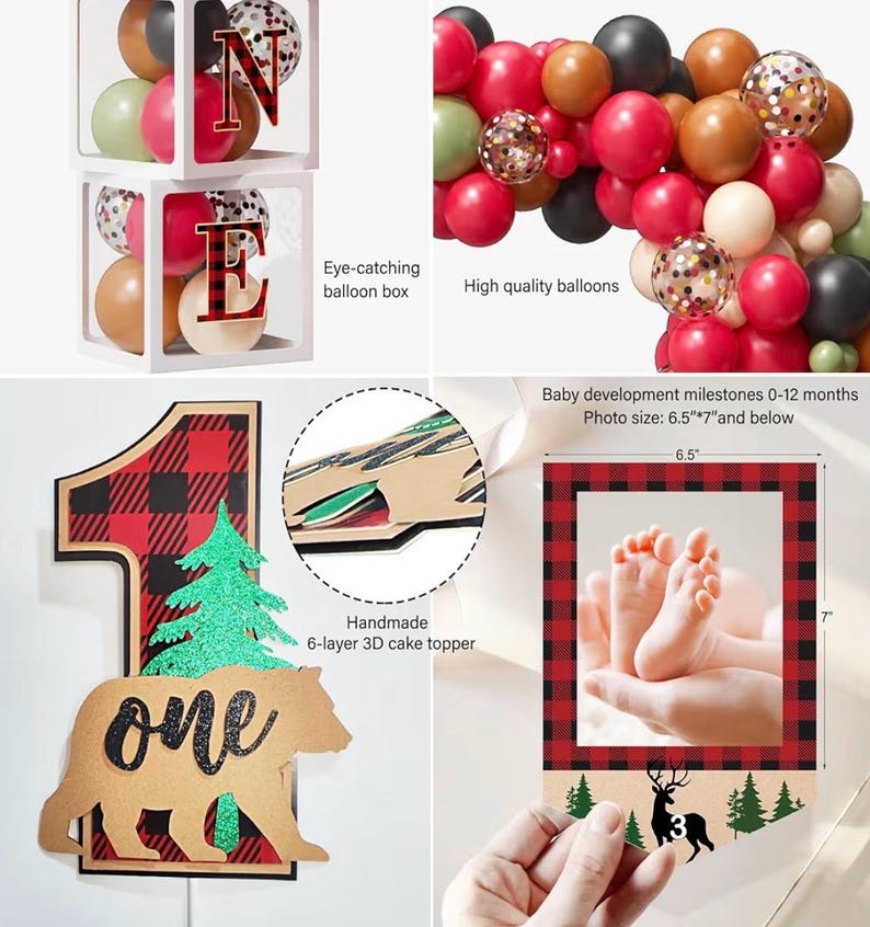 Lumberjack First Birthday Decorations, Lumberjack 1st Birthday Party Supplies,Buffalo Plaid Monthly Photo Banner Highchair Banner First Bday