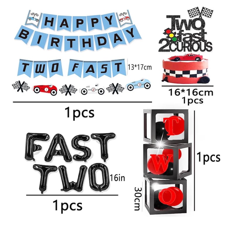 2 Fast Birthday Decorations，Two Fast 2 Curious Racing 2nd Birthday Decorfor Boys Girls 2nd Bday Racing Themed Car Decoration Party Supplies