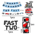 2 Fast Birthday Decorations，Two Fast 2 Curious Racing 2nd Birthday Decorfor Boys Girls 2nd Bday Racing Themed Car Decoration Party Supplies