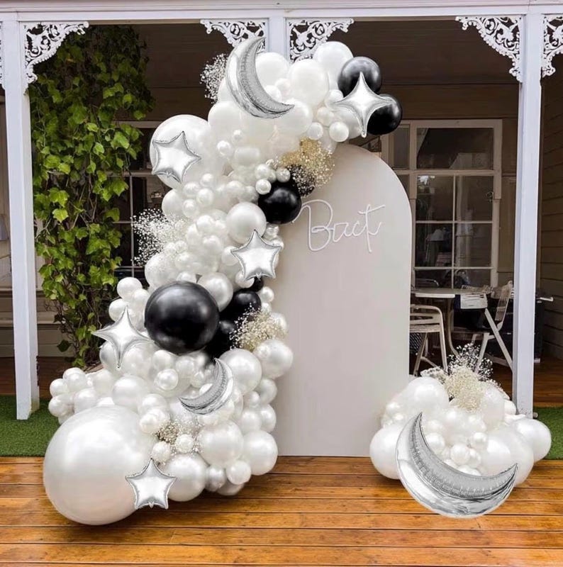 White Balloons Arch Double Stuffed Pearl White Star Moon Balloon Garland Different Sizes Cream Ivory Balloons for Birthday Baptism Bridal