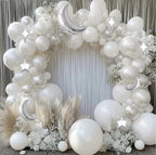White Balloons Arch Double Stuffed Pearl White Star Moon Balloon Garland Different Sizes Cream Ivory Balloons for Birthday Baptism Bridal