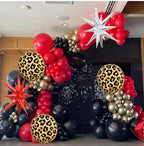 Red Black Gold Balloon Arch Garland Kit Leopard Cheetah Print Party Balloons Black Red Metallic Silver Gold Explosion Star Balloon for Girl