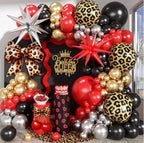 Red Black Gold Balloon Arch Garland Kit Leopard Cheetah Print Party Balloons Black Red Metallic Silver Gold Explosion Star Balloon for Girl