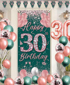 40th Birthday Party Decorations  Rose Gold Green Happy 40th Birthday Banner and  40th Birthday Balloons for 40th Party Supplies 28 Pcs