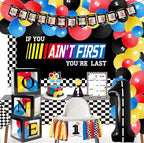 Fast One Birthday Decorations for Boys - 1st Race Car Theme Party Supplies for Baby Shower Decoration Include Birthday Hat Cake Topper