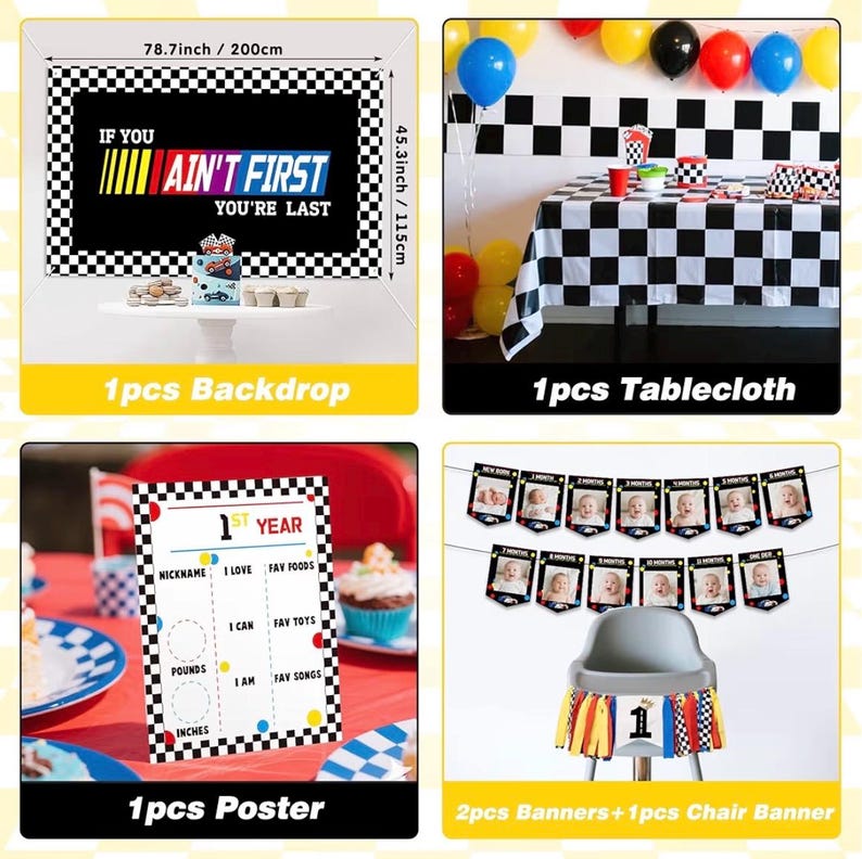 Fast One Birthday Decorations for Boys - 1st Race Car Theme Party Supplies for Baby Shower Decoration Include Birthday Hat Cake Topper