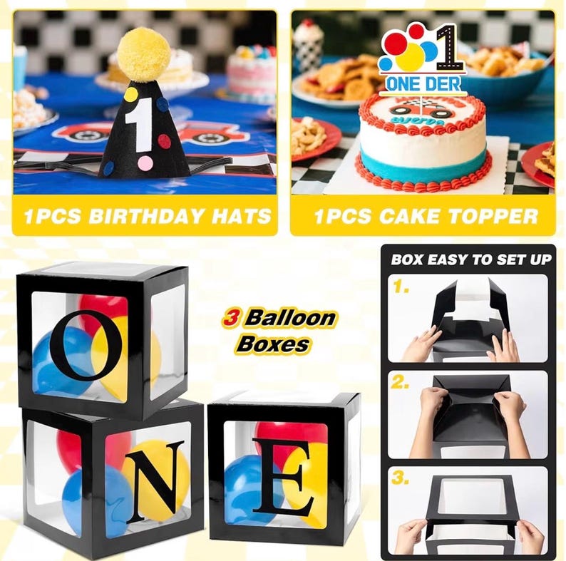 Fast One Birthday Decorations for Boys - 1st Race Car Theme Party Supplies for Baby Shower Decoration Include Birthday Hat Cake Topper