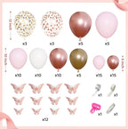 134pcs Rose Gold Balloons Baby Shower Decorations for Girl Boxes, Butterfly Stickers Balloon Garland Arch Kit Baby Box with Letter (A-Z+Baby