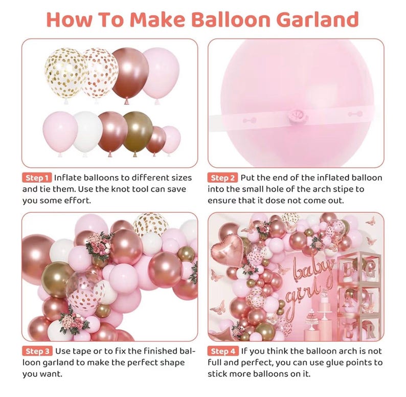 134pcs Rose Gold Balloons Baby Shower Decorations for Girl Boxes, Butterfly Stickers Balloon Garland Arch Kit Baby Box with Letter (A-Z+Baby