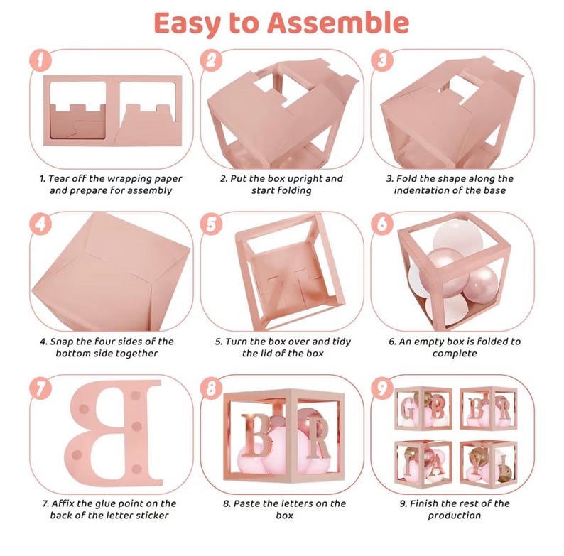 134pcs Rose Gold Balloons Baby Shower Decorations for Girl Boxes, Butterfly Stickers Balloon Garland Arch Kit Baby Box with Letter (A-Z+Baby