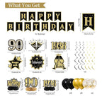 90th Birthday Decorations for Men, Black Gold Back in 1936 Party Supplies Kit with Banner, Backdrop, Sash, Balloons, Cake Topper & Honeycomb