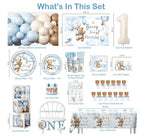232 Pcs Beary First Birthday Decorations, Teddy Bear One Year Old Birthday Balloon Garland, Banners, Baby First Teddy Bear Backdrop, Plates