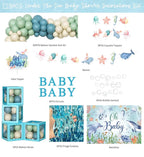 Under The Sea Baby Shower Decorations – 121Pcs Ocean Theme Party Supplies with Underwater Party Decor Backdrop, Blue Green Balloon Garland