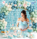 Under The Sea Baby Shower Decorations – 121Pcs Ocean Theme Party Supplies with Underwater Party Decor Backdrop, Blue Green Balloon Garland